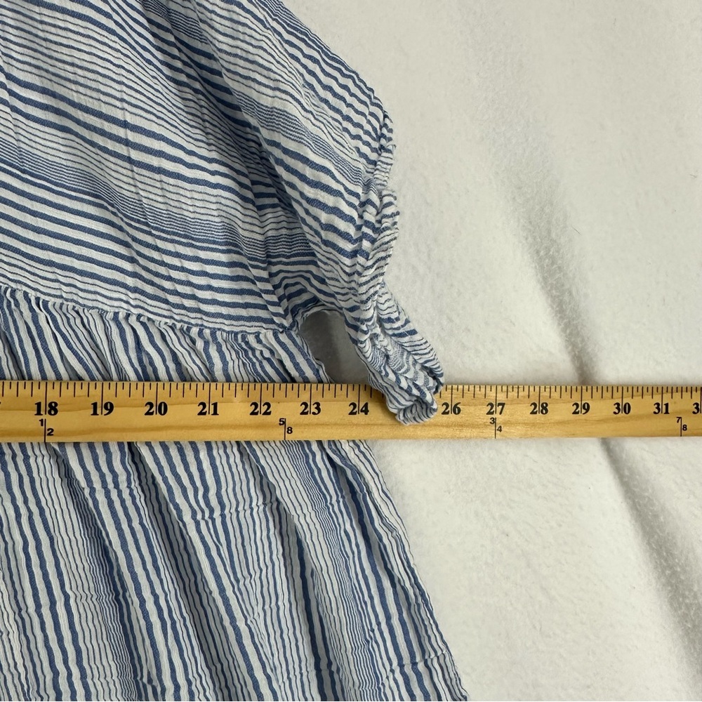 H&M Mini Oversized Dress Split Neck Short Sleeve Striped Womens 14 Blue - Picture 6 of 9
